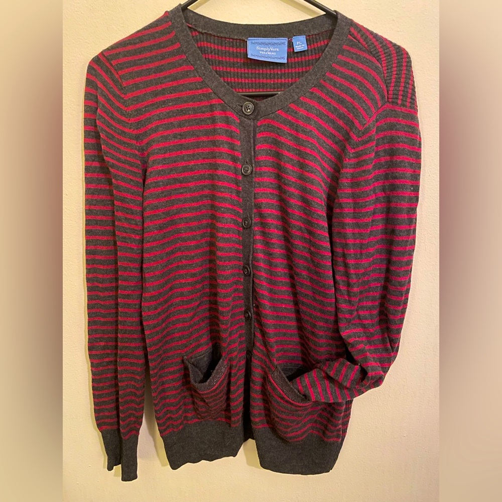 Vera wang large button up striped sweater